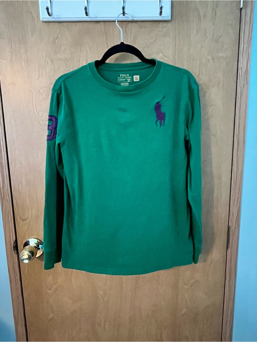 Polo by Ralph Lauren Green Long Sleeve Tee Big Pony Logo Print Boys SZ 14-16 EUC